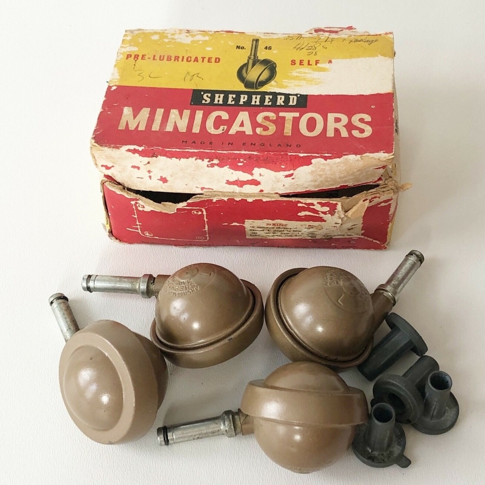 Rare Vintage SHEPHERD Minicastors No 46 Self Aligning Pre-Lubricated Set 4 NOS